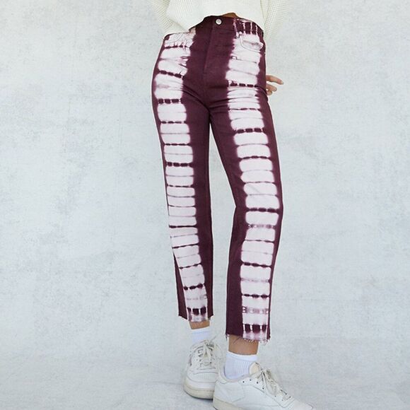 PacSun Eco Raspberry Tie Dye High Waisted Straight Leg Jeans Size 22 Purple Crop - Picture 2 of 11
